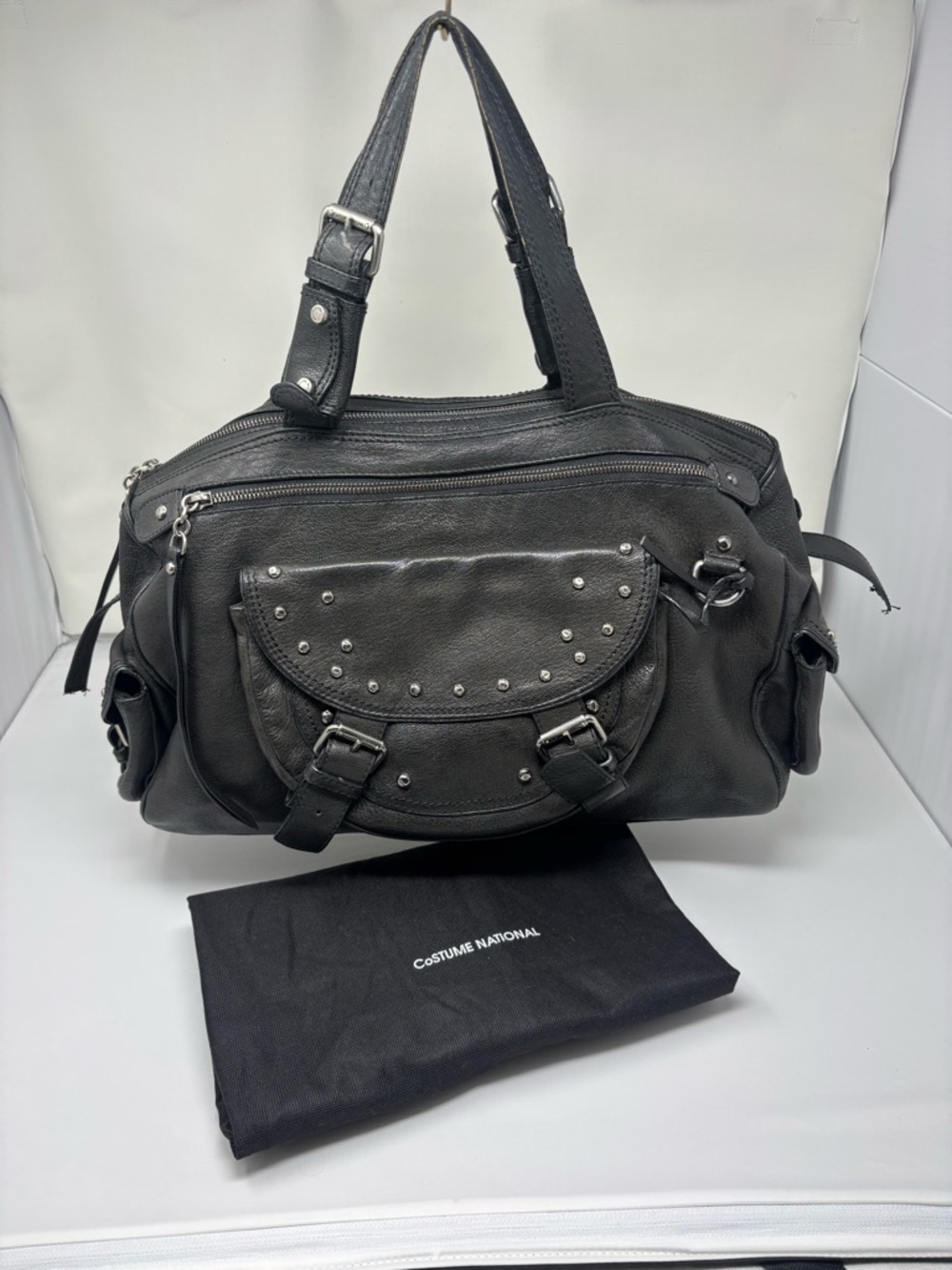 90’s CNC Costume National Black Studded Leather Satchel